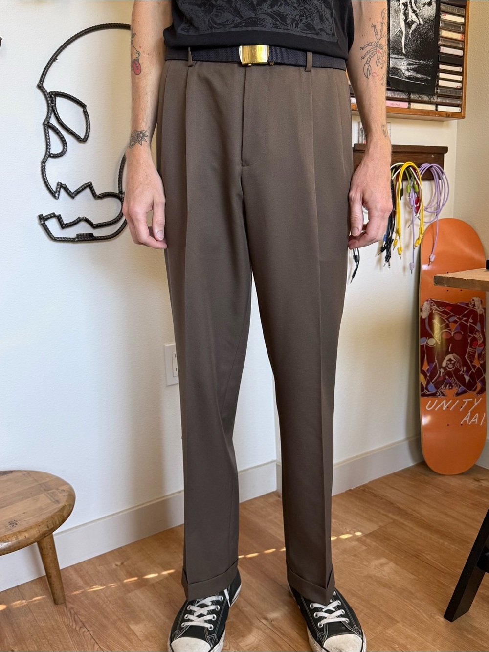 Vintage 2000s Brown High Waisted Pleated Trousers ~ 36 x 32